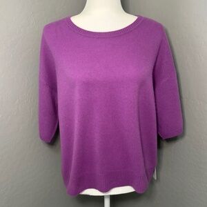 WILT 100% Cashmere NWT Lavender Sweater Scoop Neck Short 3/4 Sleeve Size Large